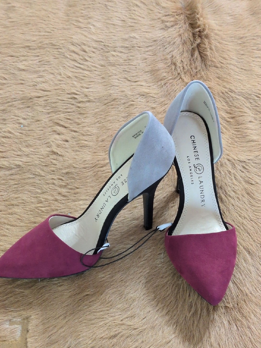 Chinese Laundry Two-Tone Pointed Toe Pumps in Wine and Light Gray